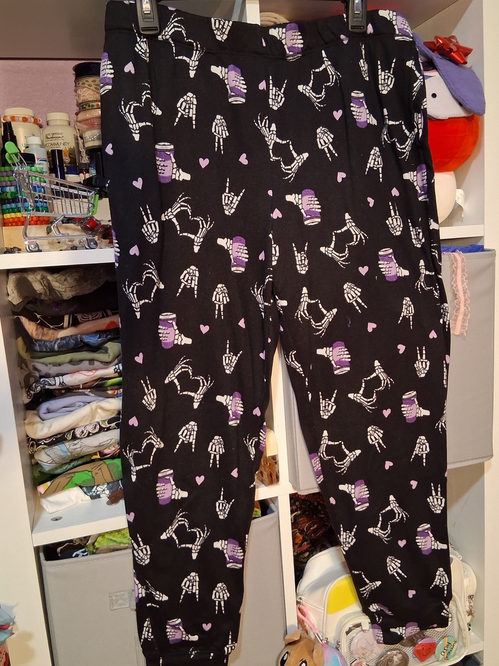 Black Skeleton Hand & Purple Cup Pajama Pants